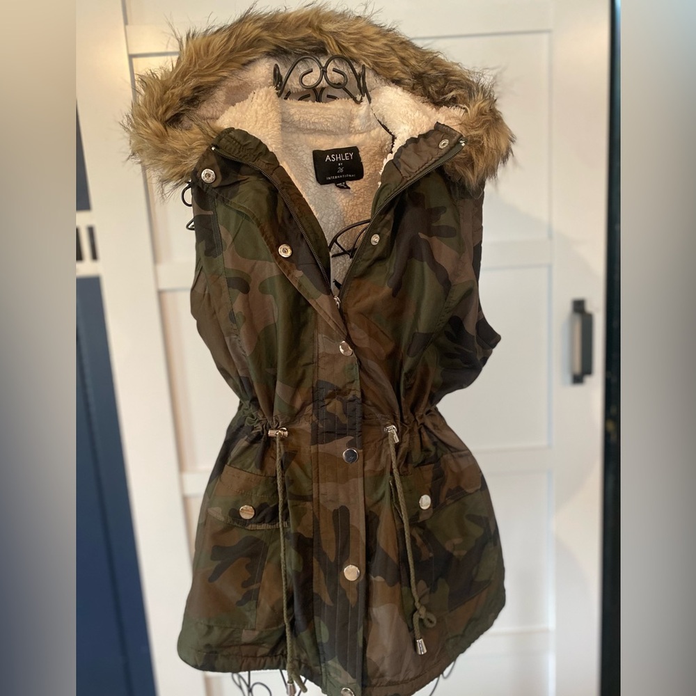 Ashley By 26 International Camo Faux-Fur Hooded Vest